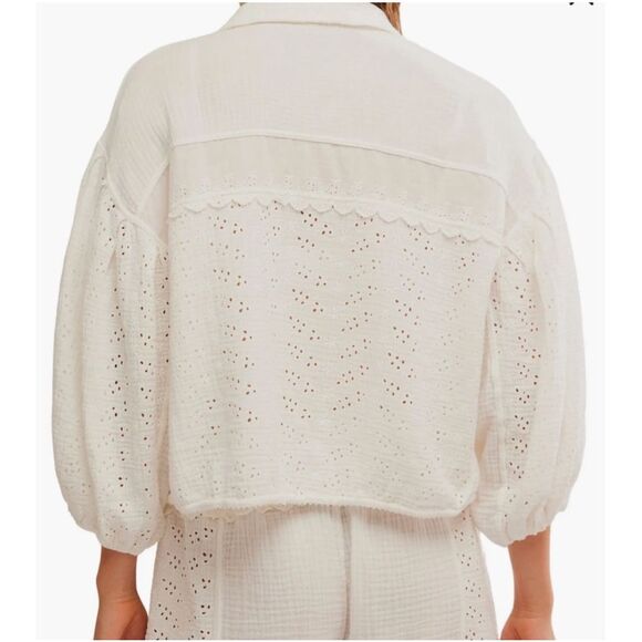 Free People Intimately Full Bloom Shirt Blouse Womens Size Medium Ivory Eyelet - Picture 3 of 14